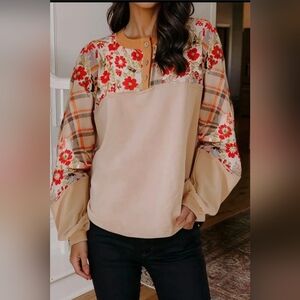 Beige Floral Patchwork Blouse